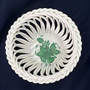 Herend Antique Chinese Boutique Green Open Basket Weave Dish Pre 1970’s